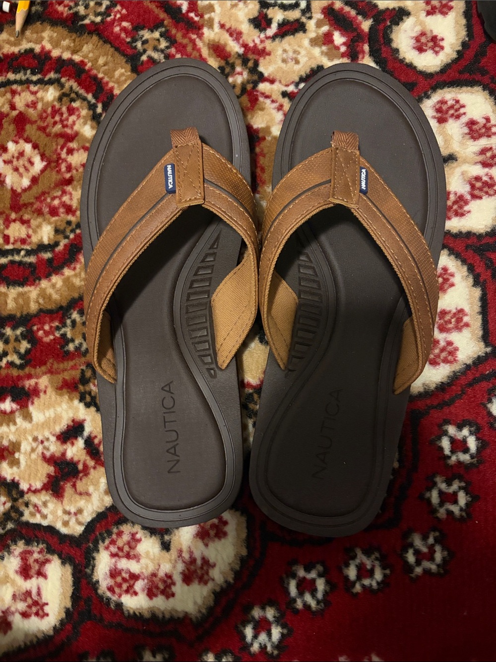 Nautica Men's Brown and Dark Brown Flip-Flop Sandals